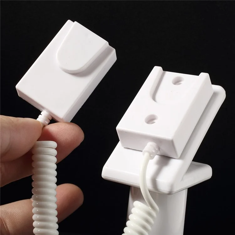 Anti-theft Security Mobile Phone Display Stand Holder with 70cm Spring Wire - White