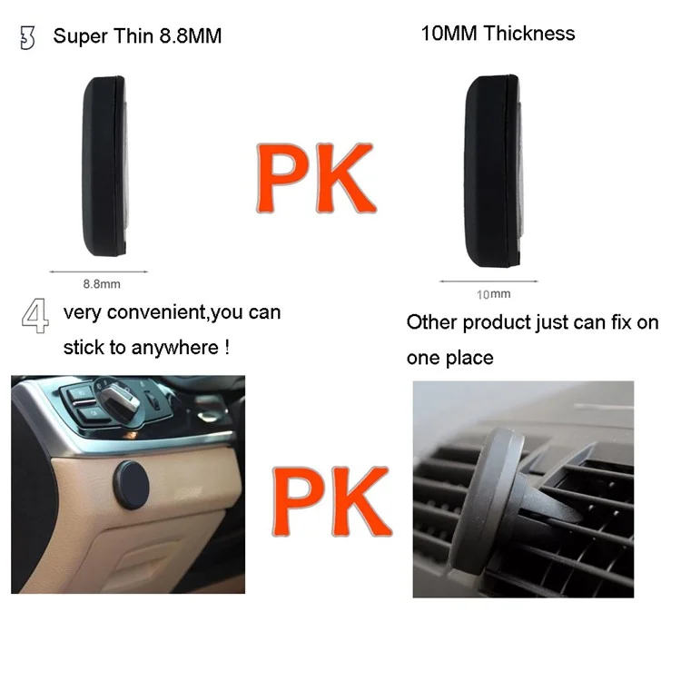 CS01 Universal Flat Stick-on Dashboard Magnetic Car Mount Holder for iPhone 8, Samsung Note 8 etc. - Black