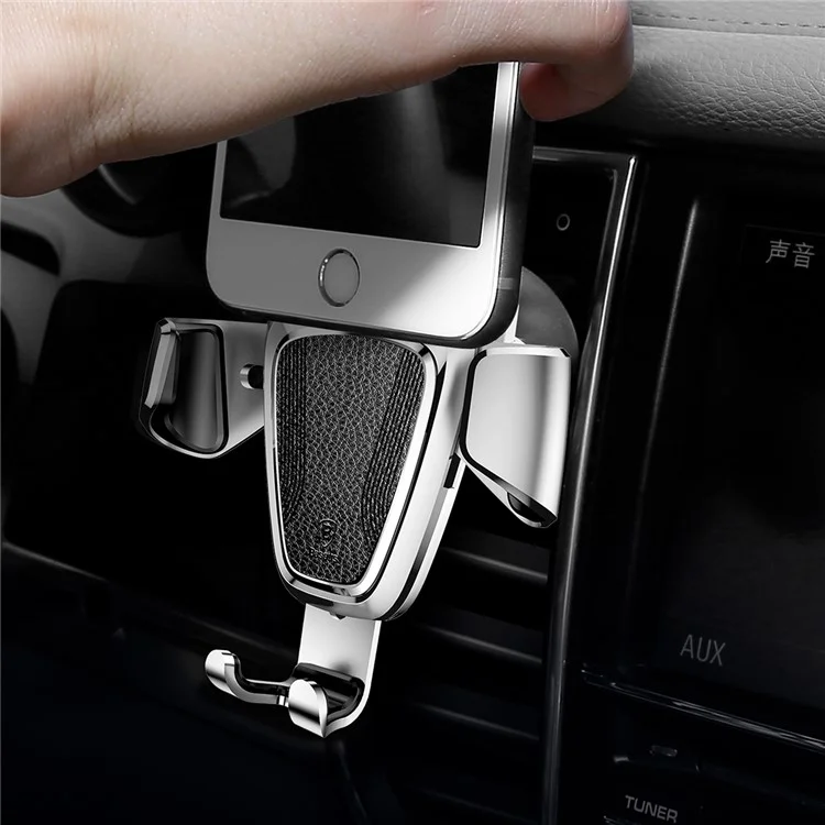 BASEUS Metal Gravity Car Air Vent Mount Stand for iPhone Samsung Huawei etc - Silver Color