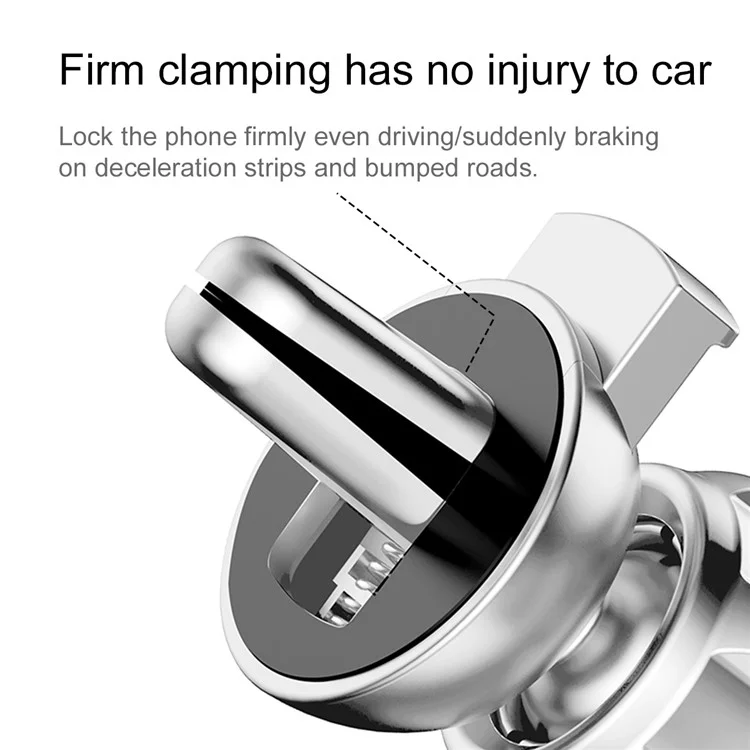 BASEUS Metal Gravity Car Air Vent Mount Stand for iPhone Samsung Huawei etc - Silver Color