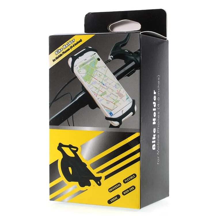 Flexible Silicone Bicycle Motorcycle Pram Handlebar Phone Holder for 4-6inch Phones - Black