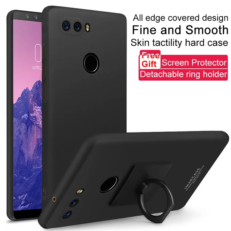 IMAK Cowboy Shell Matte Plastic Case with Ring Stand + Screen Film for ZTE nubia Z17S - Metal Black