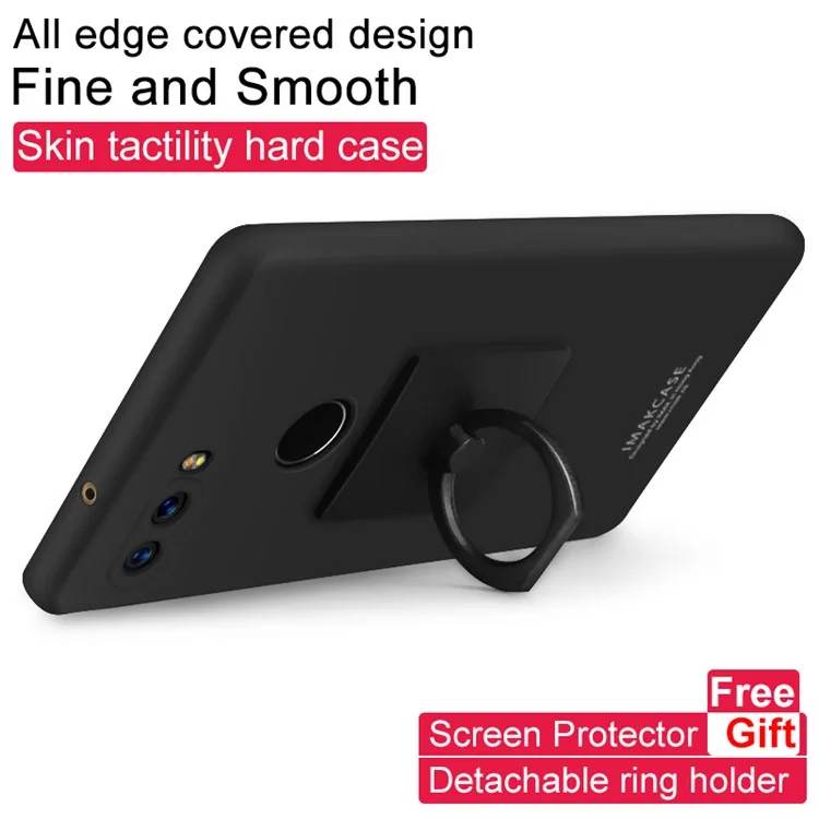 IMAK Cowboy Shell Matte Plastic Case with Ring Stand + Screen Film for ZTE nubia Z17S - Metal Black
