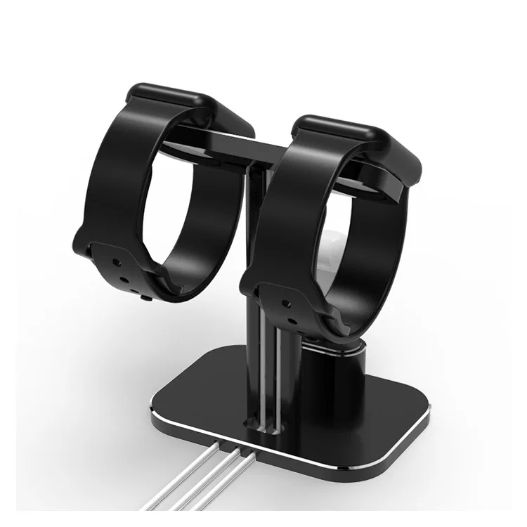 HJZJ003 Aluminum 2 In 1 Airpods Apple Watch Stand Dual Head iWatch Charging Stand Dock Station - Black