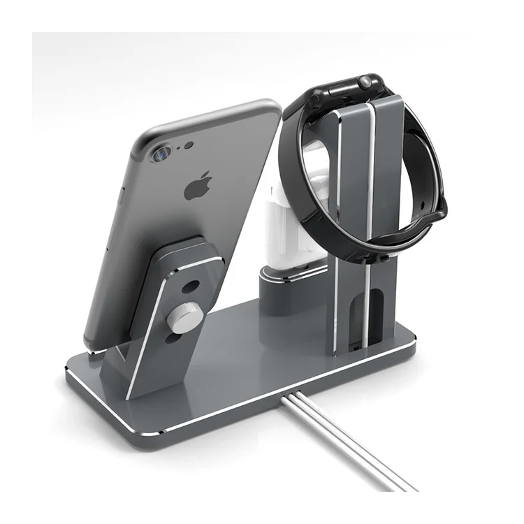 HJZJ001 Apple iWatch iPhone Stand AirPods Stand Aluminum Dock Accessories Station Holder - Grey