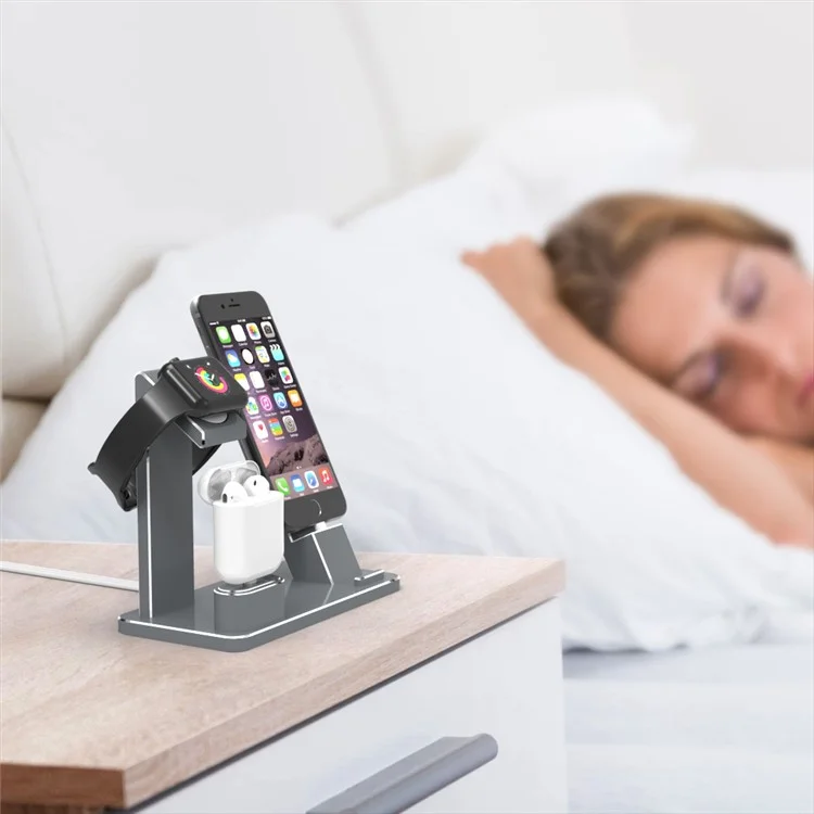 HJZJ001 Apple iWatch iPhone Stand AirPods Stand Aluminum Dock Accessories Station Holder - Grey