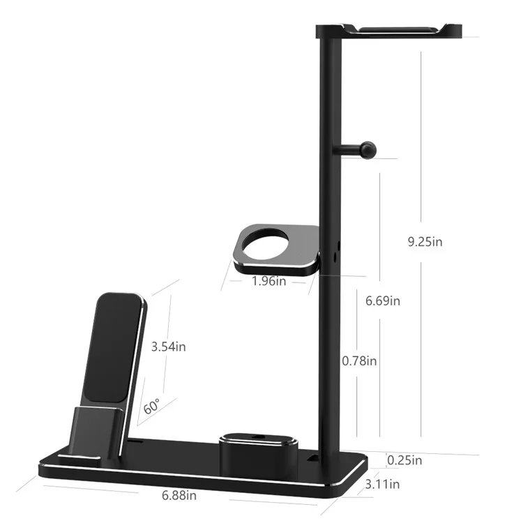 HJZJ002 Multi-functional Charging Stand Holder Headphone Holder for Apple Watch AirPods iPhone iPad etc. - Black