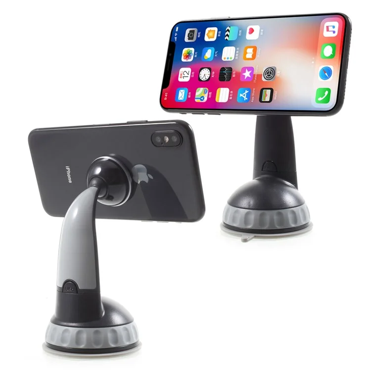 Universal Suction Cup Magnetic Car Mount Holder for iPhone X, Samsung Note 8 Etc. - Grey