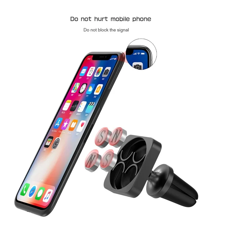 CASEME Square Shape Magnetic 360 Degree Rotating Car Air Vent Mount for iPhone X Huawei Mate 10 - Black
