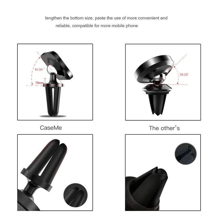 CASEME Square Shape Magnetic 360 Degree Rotating Car Air Vent Mount for iPhone X Huawei Mate 10 - Black