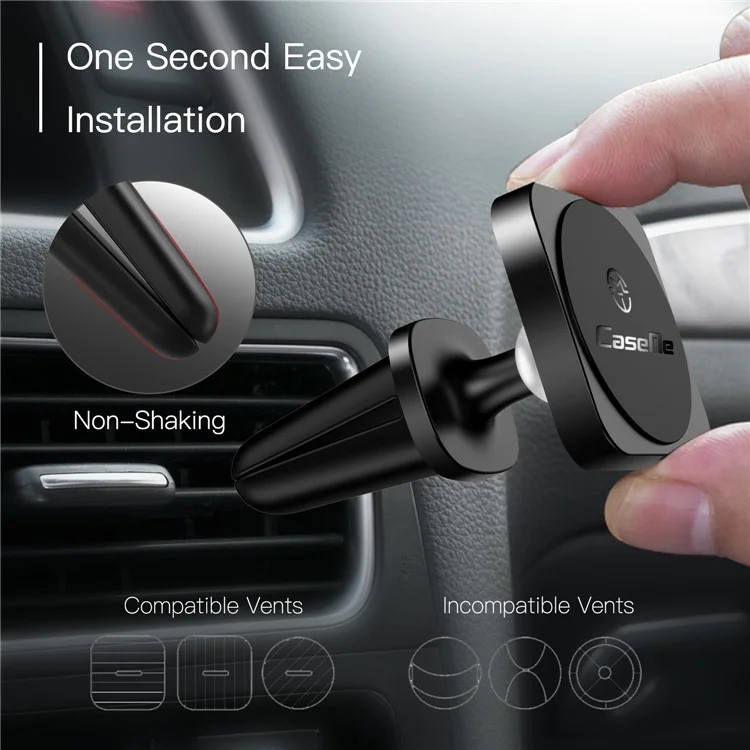 CASEME Square Shape Magnetic 360 Degree Rotating Car Air Vent Mount for iPhone X Huawei Mate 10 - Black