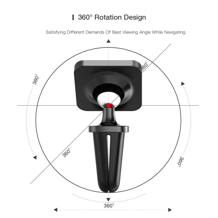 CASEME Square Shape Magnetic 360 Degree Rotating Car Air Vent Mount for iPhone X Huawei Mate 10 - Black