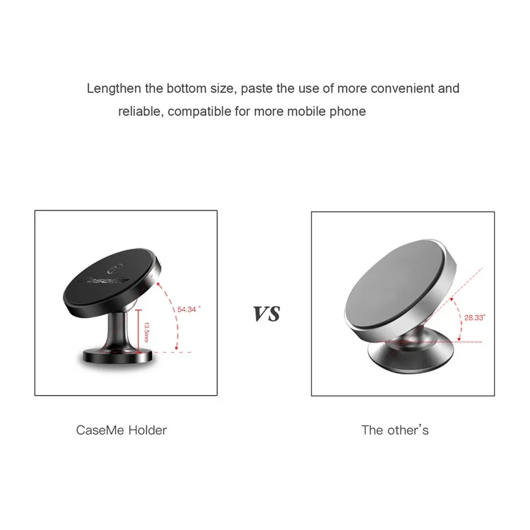 CASEME Aluminum Alloy Strong Magnetic Car Mount Cell Phone Holder for iPhone Samsung Etc. - Black