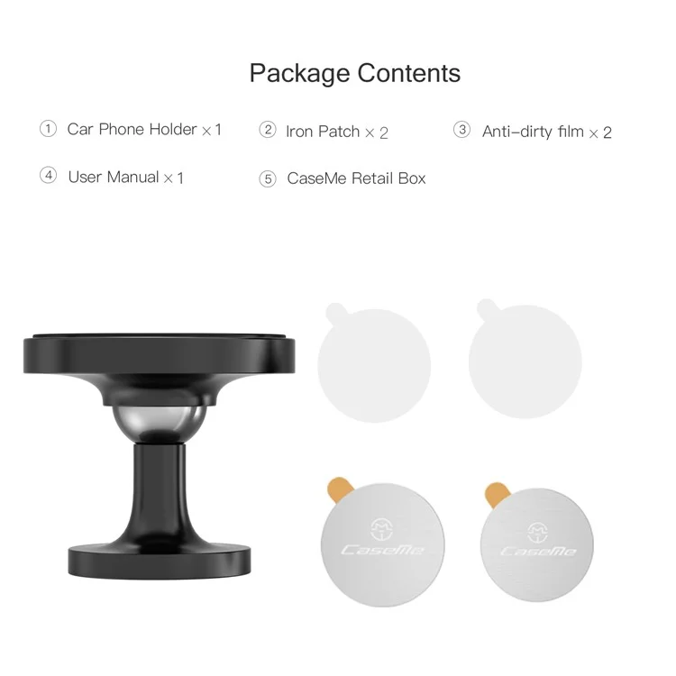 CASEME Aluminum Alloy Strong Magnetic Car Mount Cell Phone Holder for iPhone Samsung Etc. - Black