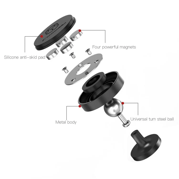 CASEME Aluminum Alloy Strong Magnetic Car Mount Cell Phone Holder for iPhone Samsung Etc. - Black