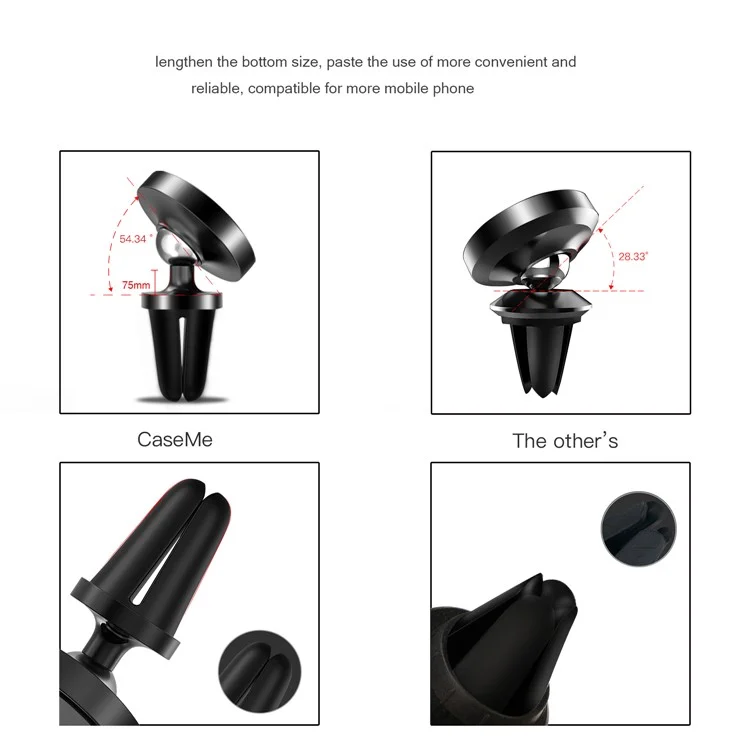 CASEME Round Air Outlet Magnetic Bracket Phone Holder - Black