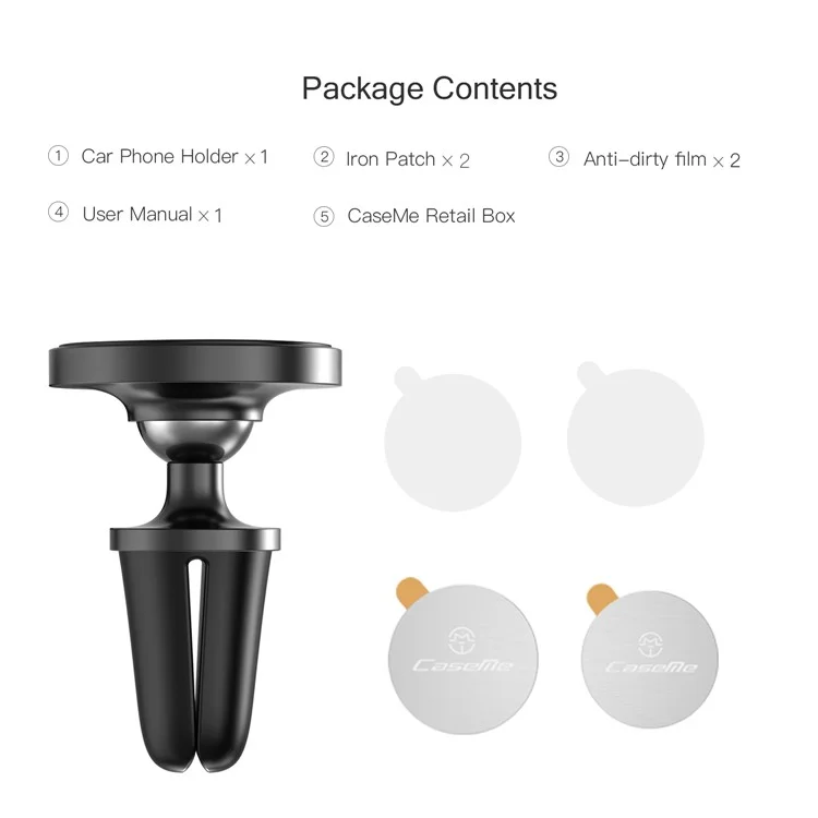 CASEME Round Air Outlet Magnetic Bracket Phone Holder - Black