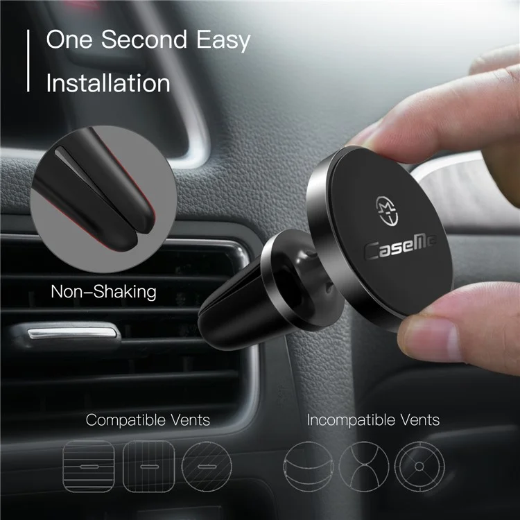 CASEME Round Air Outlet Magnetic Bracket Phone Holder - Black