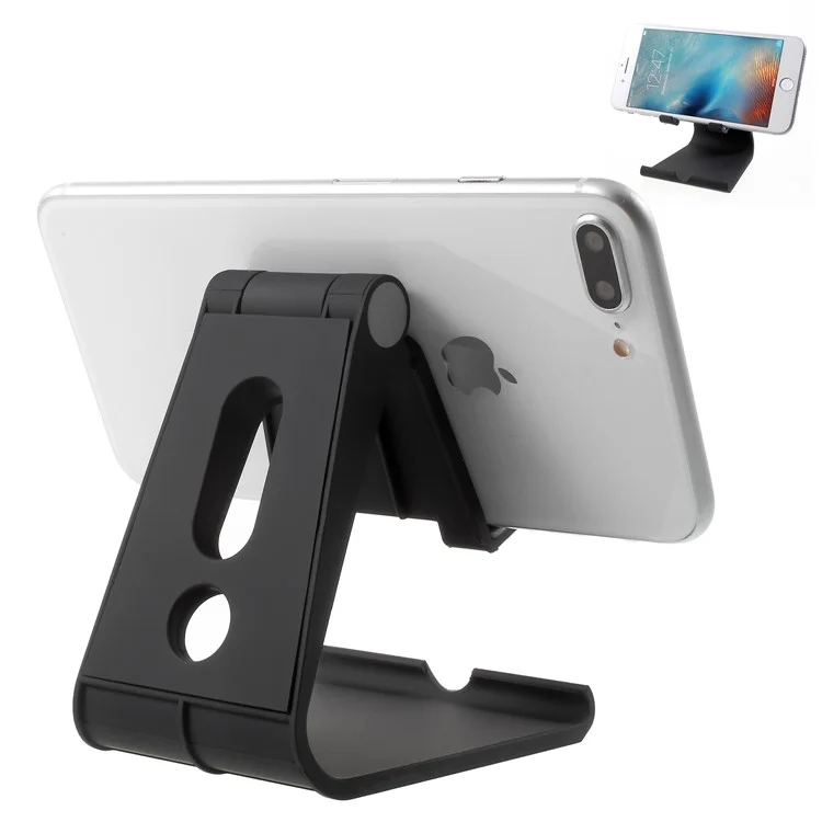 Rubberized Plastic Adjustable Desktop Stand for iPhone iPad Samsung - Black