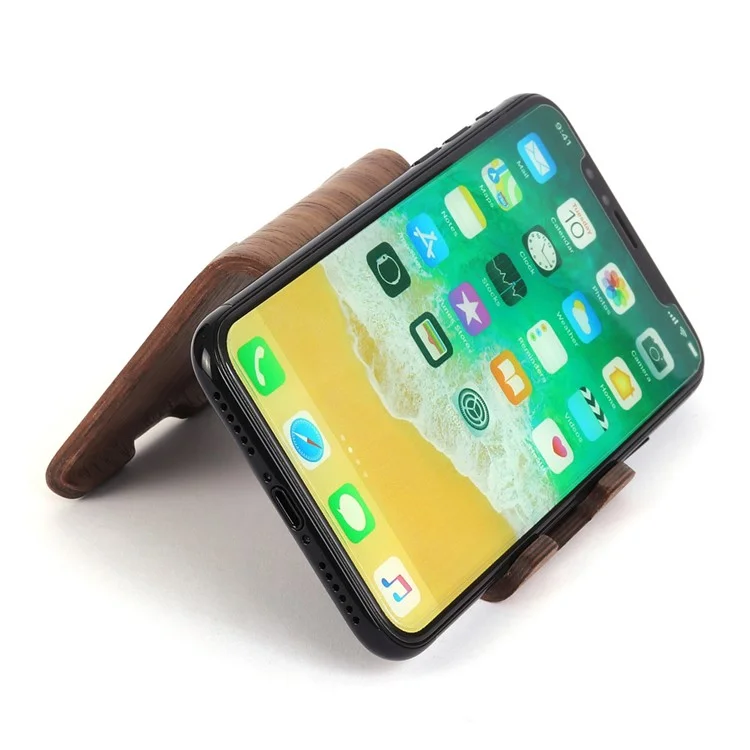 SAMDI Creative Double Position Setting Wood Holder Desktop Stand for iPhone Samsung etc Smartphone - Coffee