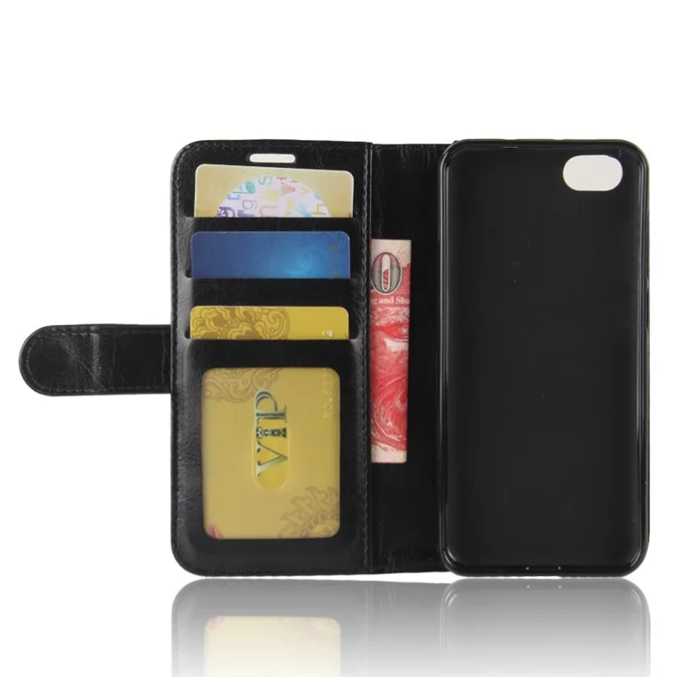 For ZTE Blade A6 Lite Crazy Horse PU Leather Wallet Stand Cell Phone Case - Black