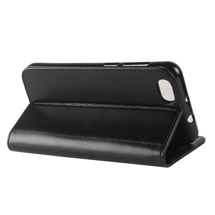 For ZTE Blade A6 Lite Crazy Horse PU Leather Wallet Stand Cell Phone Case - Black