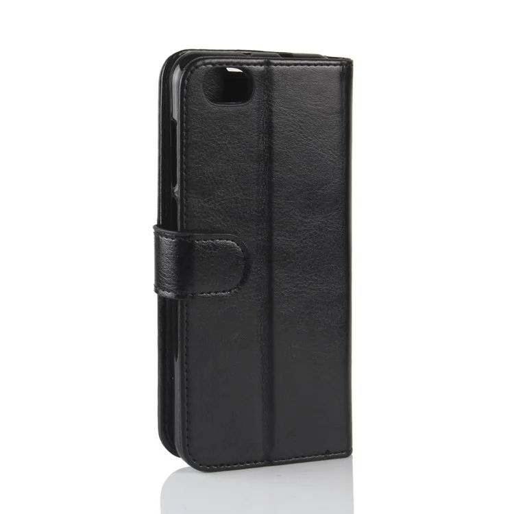 For ZTE Blade A6 Lite Crazy Horse PU Leather Wallet Stand Cell Phone Case - Black