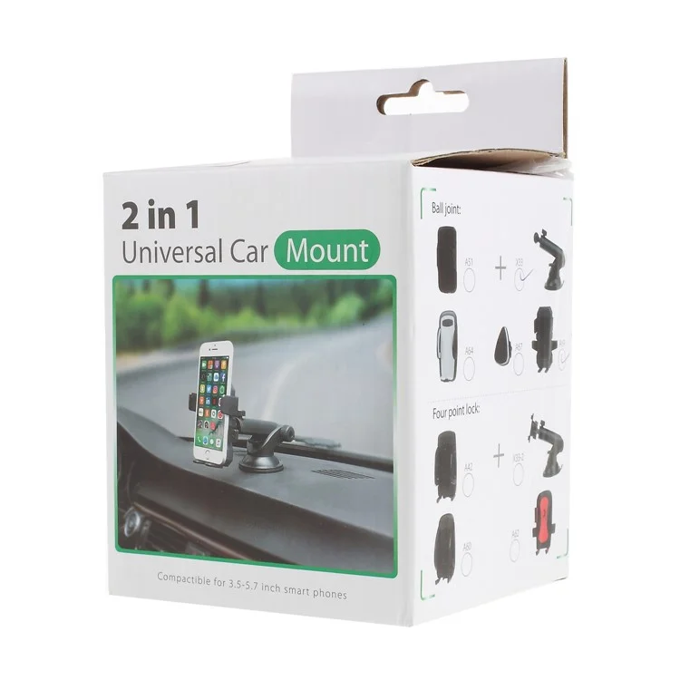 Telescopic Arm Suction Cup Rotary Car Mount Holder for iPhone X/Galaxy S9, Width: 5.3-8.3cm - Black