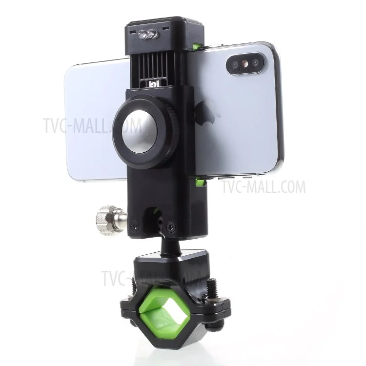 Universal Bike Phone Holder LED Light Handlebar Mount Stand with Compass, Clamp Width: 50-90mm - Green