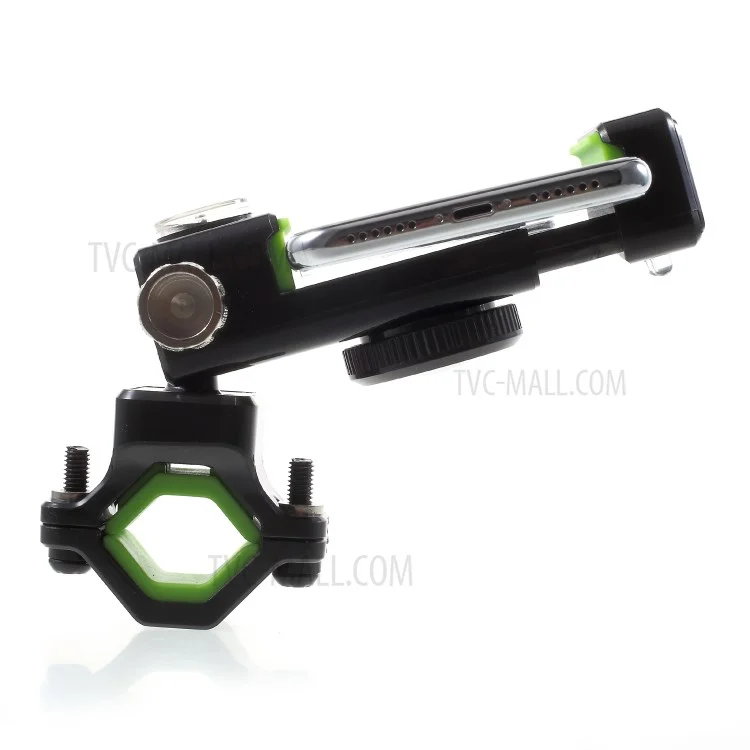 Universal Bike Phone Holder LED Light Handlebar Mount Stand with Compass, Clamp Width: 50-90mm - Green