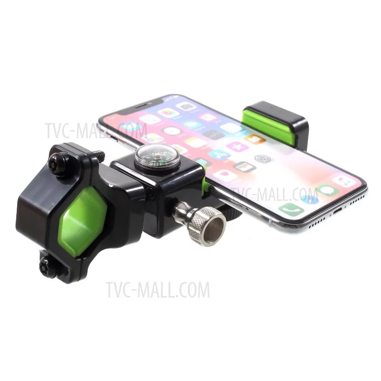 Universal Bike Phone Holder LED Light Handlebar Mount Stand with Compass, Clamp Width: 50-90mm - Green