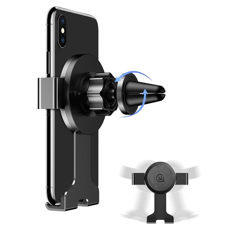 USAMS US-ZJ035 Rotating Metal Car Air Vent Smartphone Mount for iPhone Samsung Huawei - Black