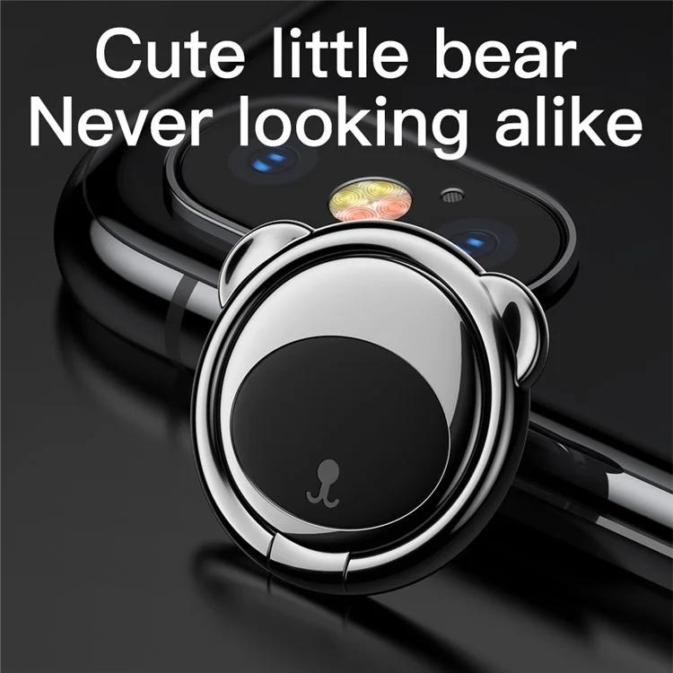 BASEUS Bear Shape 3mm Magnetic Absorption Zinc Alloy Super-thin 360-degree Rotary Phone Kickstand Finger Ring Grip - Black