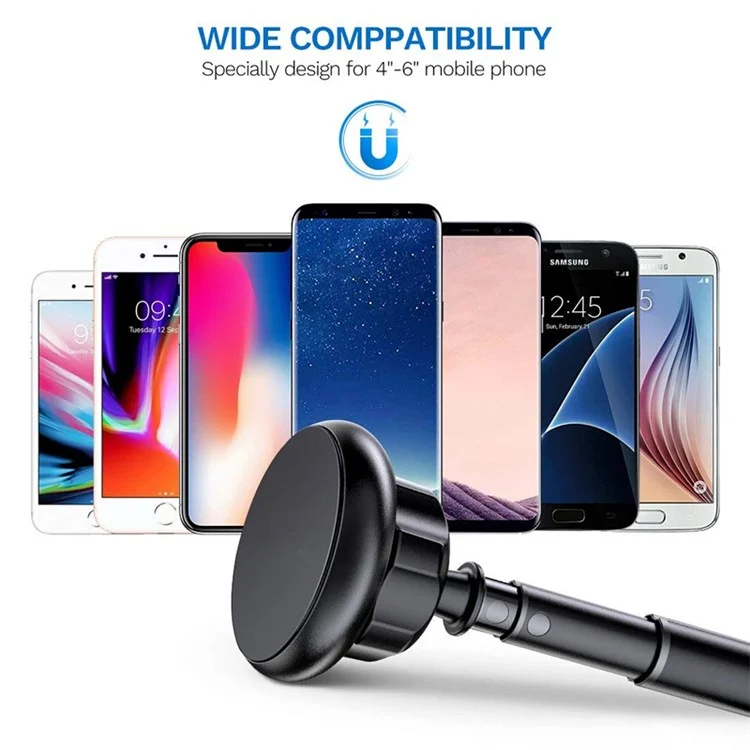 Universal Strong Magnetic Attraction Car Phone Mount Adjustable Magnetic Mount Car Holder for iPhone Samsung Huawei Etc. - Black