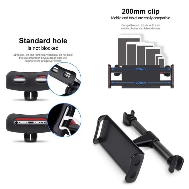 Voici la traduction en français :

Support de montage rotatif à 360 degrés pour voiture / tablette pour tablettes et téléphones de 4,7 à 10 pouces - Noir