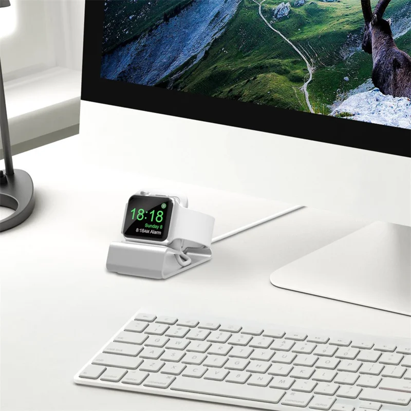 Aluminum Alloy Smart Watch Charging Station Dock Holder Stand for Apple Watch Series 3/2/1 - Silver