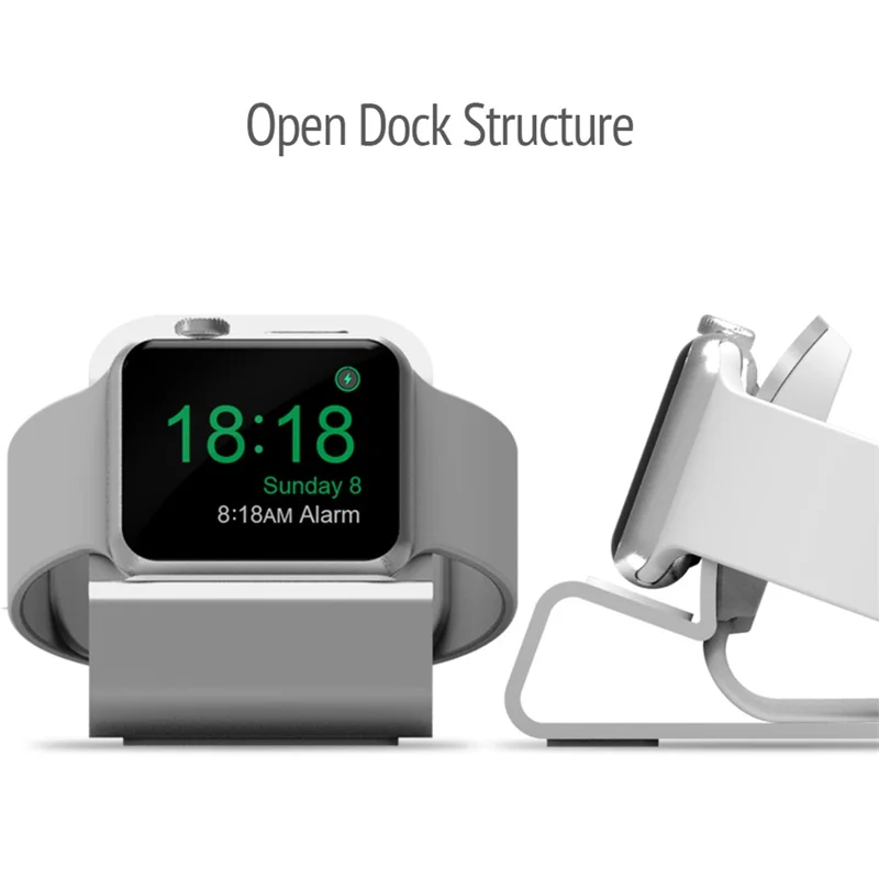Aluminum Alloy Smart Watch Charging Station Dock Holder Stand for Apple Watch Series 3/2/1 - Silver