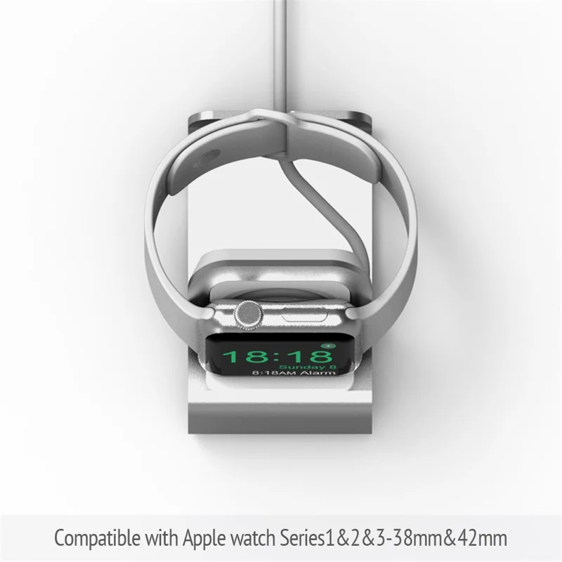 Aluminum Alloy Smart Watch Charging Station Dock Holder Stand for Apple Watch Series 3/2/1 - Silver