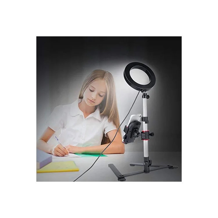 Anel de Luz de Autofoto LED de Brilho Ajustável de 5,7 polegadas com Suporte para Telefone