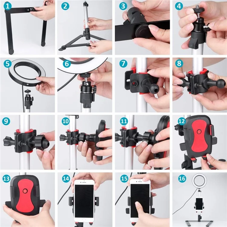 Anel de Luz de Autofoto LED de Brilho Ajustável de 5,7 polegadas com Suporte para Telefone