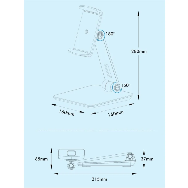 Foldable Rotary Aluminium Alloy 4-14 inch Phone Tablet Bracket Desktop Holder Stand - Grey