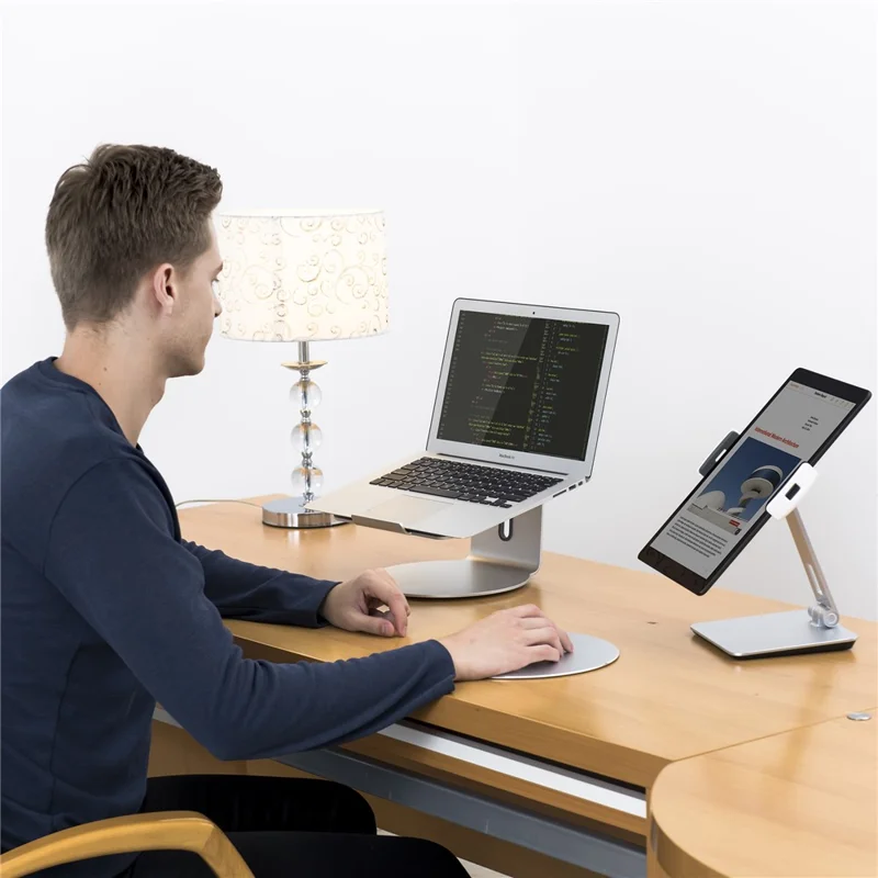 Foldable Rotary Aluminium Alloy 4-14 inch Phone Tablet Bracket Desktop Holder Stand - Grey