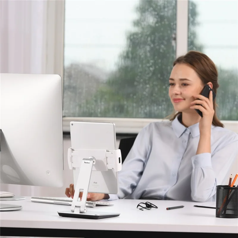 Foldable Rotary Aluminium Alloy 4-14 inch Phone Tablet Bracket Desktop Holder Stand - Grey