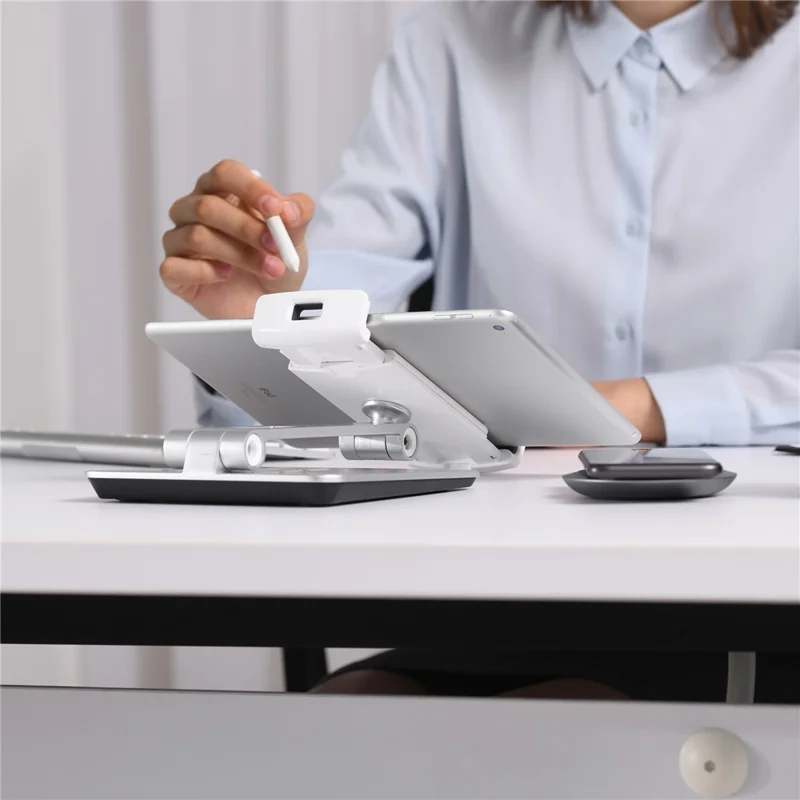 Foldable Rotary Aluminium Alloy 4-14 inch Phone Tablet Bracket Desktop Holder Stand - Grey