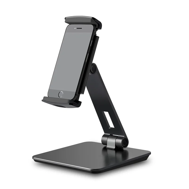 Vikbar roterande aluminiumlegering 4-14 tum telefon och plattor stativ - Svart