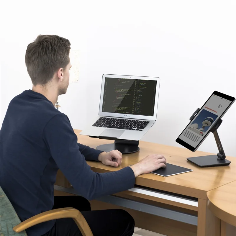 Vikbar roterande aluminiumlegering 4-14 tum telefon och plattor stativ - Svart