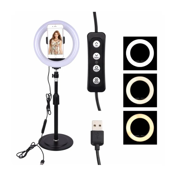 Selfie Flash Ring Light Porta Del Telefono Cellulare Montano Montaggio Long Arm Stand USB