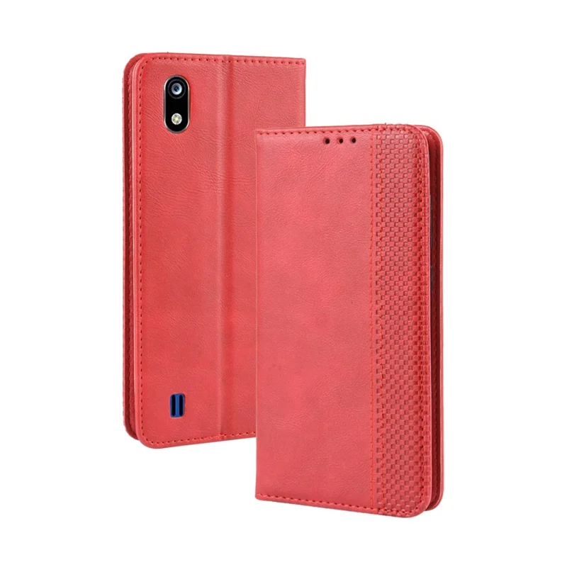 Auto-absorbed Vintage Style Leather Wallet Stand Protective Case for ZTE Blade A7 2019 - Red