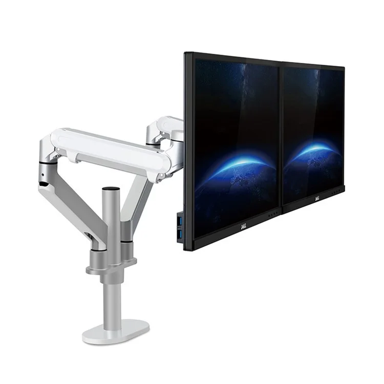 UPERGO OL-2Z Dual LCD Monitor Arms Stand Fully Adjustable Desk Mount for Office/Home - Silver