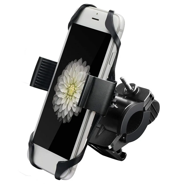 15-22mm Bicycle Motorcycle Handlebar Mount 360 Degree Rotating Mobile Phone Holder Bracket - All Black